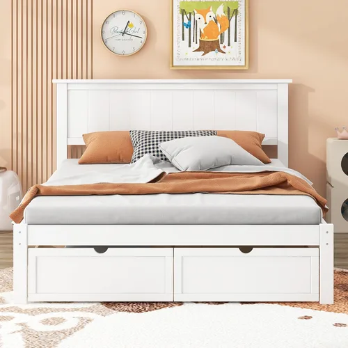 Miniatura 11 de SOFTSEA Base de cama de plataforma individual con nido y cabecero, cama de plataforma de madera con nido y cabecero, marco de cama nido extraíble