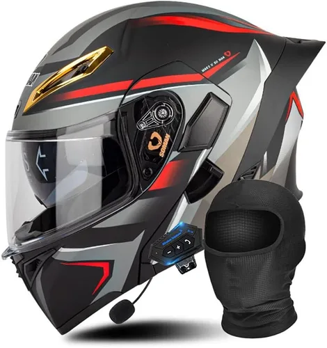Miniatura 13 de Casco modular Bluetooth para motocicleta, aprobado por DOT/ECE, cascos delanteros abatibles, viseras antivaho duales, casco de cara completa, MP3