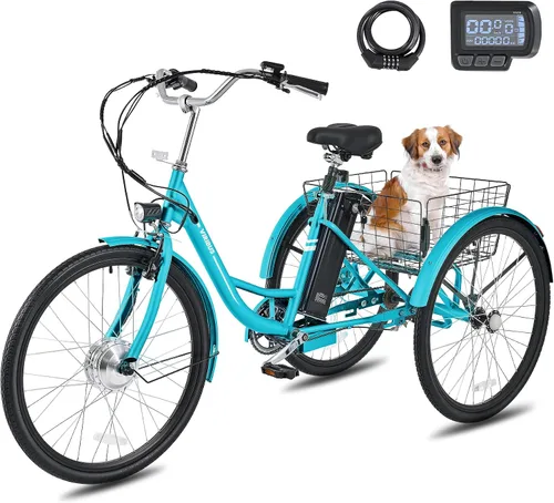 Miniatura 11 de VIRIBUS Triciclo eléctrico para adultos, triciclo eléctrico de 24 26 pulgadas con batería extraíble de 468 Wh, 250 W/350 W (pico 500 W) bicicletas