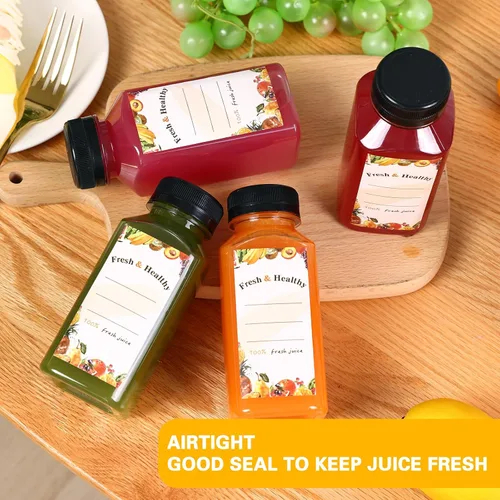 Miniatura 6 de Moretoes 12 botellas de plástico para jugo de 8 onzas con tapas, botellas de agua reutilizables vacías transparentes, recipientes desechables