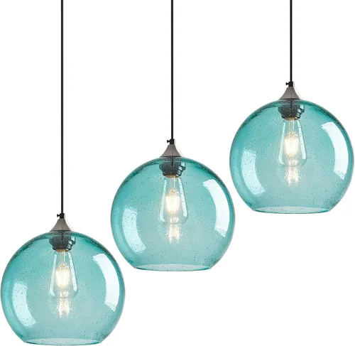 Miniatura 33 de Luces colgantes de cristal verde claro, iluminación de isla de cocina, luminarias de luz colgante de globo, iluminación colgante moderna