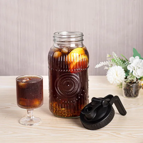 Miniatura 6 de Amzcku Jarra vintage de medio galón, grande de 64 onzas, boca ancha con tapa, jarra de vidrio hermética de 2 cuartos de galón para agua, jugo