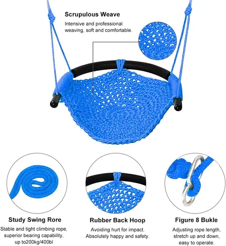 Miniatura 6 de Columpio tejido a mano para niños pequeños, asiento de columpio para niños con cuerdas ajustables, conjunto de columpios Little tikes, para exterior