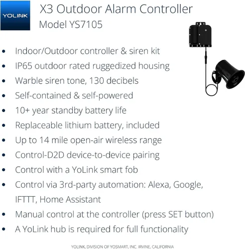 Miniatura 2 de YoLink Controlador de alarma para exteriores versión X3, controlador de sirena/alarma/relé alimentado por batería, rango al aire libre de hasta 1/4