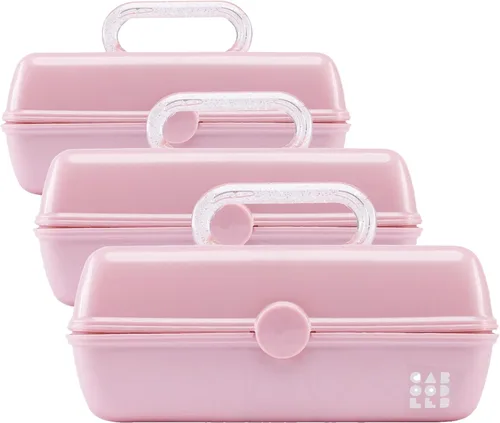 Miniatura 12 de Caboodles Pretty in Petite - Caja de maquillaje de dos tonos rosa sobre lavanda, caja organizadora de plástico duro, 2 bandejas giratorias, espejo