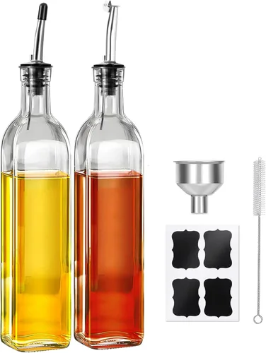 Botella dispensadora de aceite de oliva, 2 dispensadores de aceite para cocina, botella de vidrio de aceite de oliva de 17 onzas y dispensador de 2