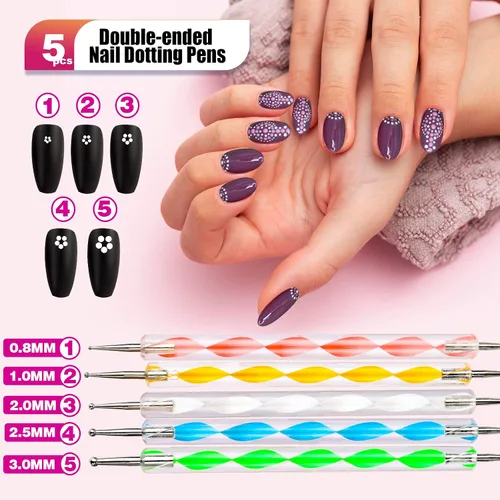 Miniatura 6 de Teenitor Diseñador de bolígrafos de uñas, herramienta de arte de uñas con 15 pinceles de pintura de uñas, herramienta de punteo de uñas, lámina