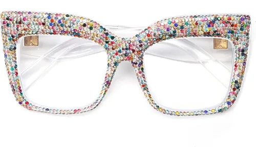 Oprah Style - Lentes de lectura brillantes para mujer, con bloqueo de luz azul, diamantes brillantes, cuadrados de gran tamaño, para lectura de