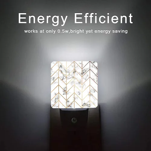 Miniatura 6 de Luz nocturna geométrica de línea de mármol, luces nocturnas enchufables con sensor de atardecer a amanecer para escalera/pasillo/cocina, lámpara