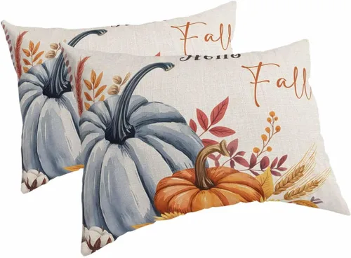 Fundas de almohada de tamaño estándar de Acción de Gracias, 2 paquetes de fundas de almohada suaves decorativas para sofá de cuerpo largo, con Azul