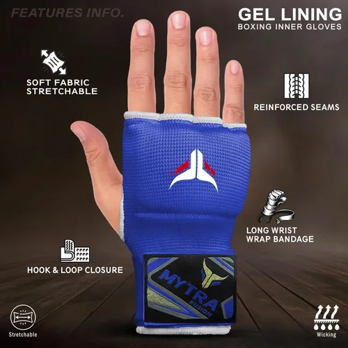 Miniatura 5 de Mytra Fusion Guantes interiores híbridos de boxeo para niños, boxeo, artes marciales mixtas, Muay Thai, gimnasio, entrenamiento, gel, guantes