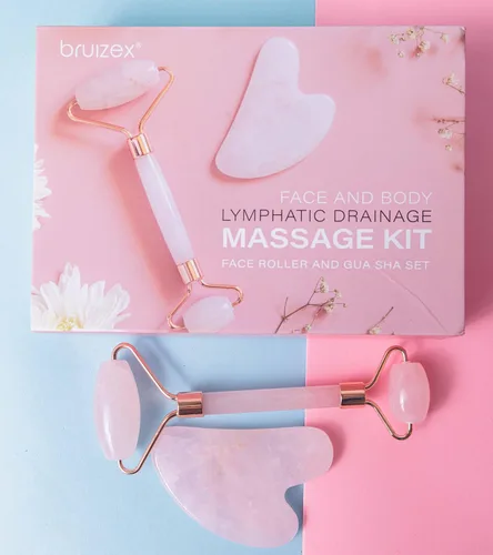 Miniatura 5 de Bruizex Juego de masajeador facial de drenaje linfático: rodillo facial de cuarzo rosa y herramienta facial Gua Sha para masaje linfático, alivio