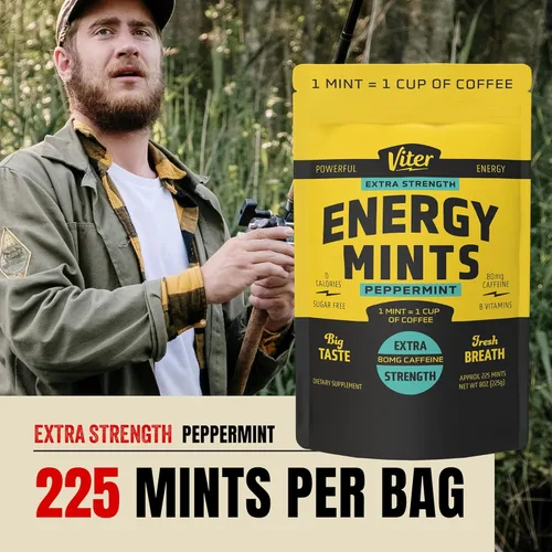 Miniatura 4 de Viter Energy Mentas con cafeína extra fuertes, 80 mg de cafeína, vitaminas B, sin azúcar. (menta, 8 onzas, bolsa a granel)