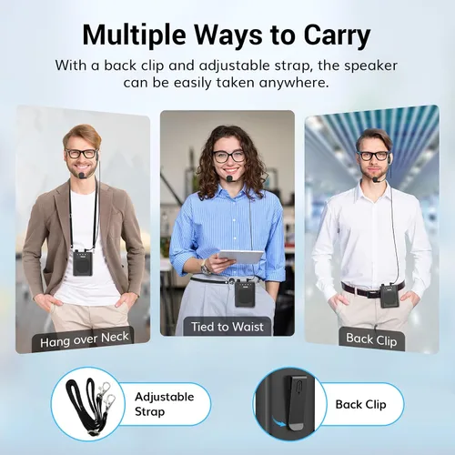 Miniatura 4 de TONOR Amplificador de voz portátil para profesores, mini sistema recargable con micrófono de auriculares con cable de 39.4 in/3 pies y cintura