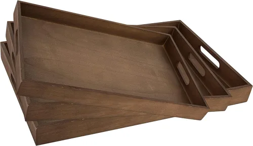 Miniatura 6 de Bandeja para servir de madera oscura con asas, bandeja de desayuno anidada, bandejas de baño y buffet para servir y organizar