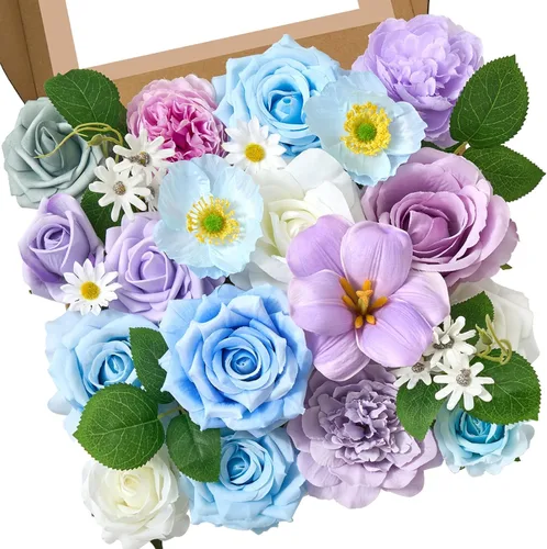 Miniatura 28 de Serwalin 2 Piezas Flores Artificiales Blancas Rosas Falsas Flores de Espuma de Seda Juego de Caja para Manualidades DIY Ramos de Pastel de Boda Un