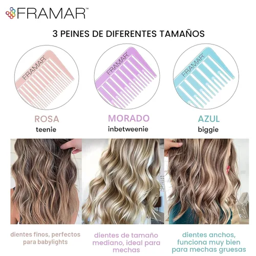 Miniatura 2 de FRAMAR Dreamweaver Juego de Peines para Mechas - Peine Profesional para Mechas con Punta Separadora, Peine de Tinte para el Cabello, Peines de Papel