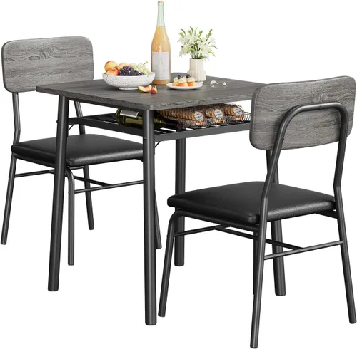 Miniatura 11 de IDEALHOUSE Juego de mesa de comedor de 3 piezas para 2 con estante de almacenamiento, mesa de cocina de madera con juego de 2 sillas tapizadas