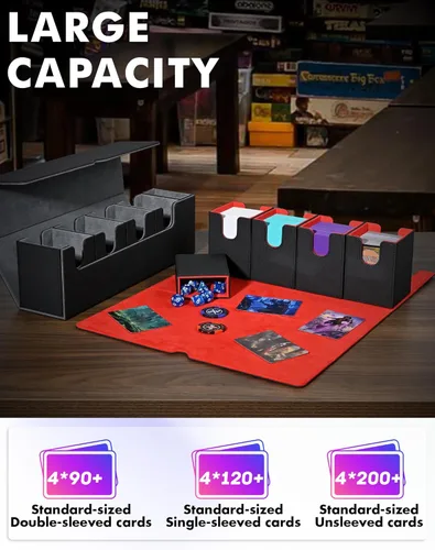 Miniatura 3 de UAONO Caja de cartas con bandeja de dados para MTG, funda de cartas 5 en 1 con capacidad para más de 800 tarjetas sin mangas, organizador magnético