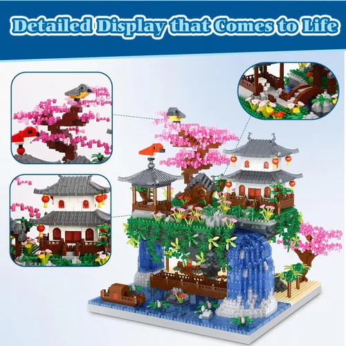 Miniatura 4 de Juego de construcción de árbol de cerezo en flor, bloques de arquitectura china, juego de casa Sakura japonesa, juego de bonsái para adultos, regalo