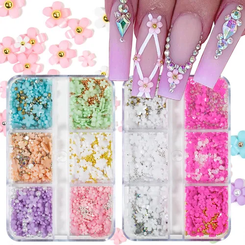Miniatura 17 de Dijes 3D para arte de uñas, oro rosa, cuentas de micro caviar, diamantes de imitación para uñas acrílicas, tamaño mixto, diamantes de imitación AB
