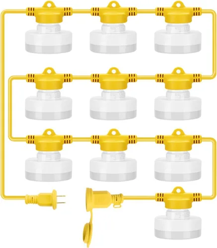 Miniatura 10 de Cadena de luces LED de construcción de 100 pies, 90 W, 10500 lúmenes, cadena de luces LED de grado industrial con 10 bombillas, 5000 K súper