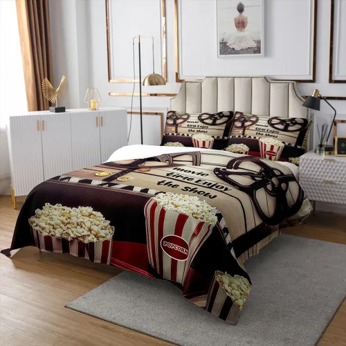 Miniatura 3 de Homewish Theater Cinema Poster Quilt Sets Twin Size,Retro Movie Bedspread Coverlet 2Pcs for Kids Girls Boys Room Decor,Popcorn Quilts Set Movie