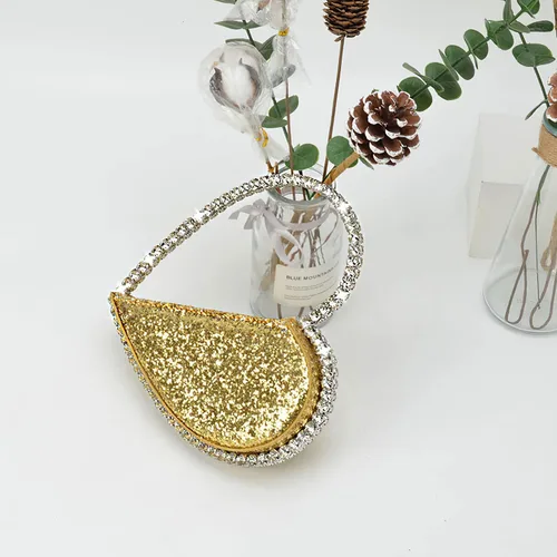 Miniatura 3 de Anopo Mini corazón forma redonda Rhinestone embrague bolso bolso marco diamante brillo lentejuelas brillantes bolso de noche boda fiesta