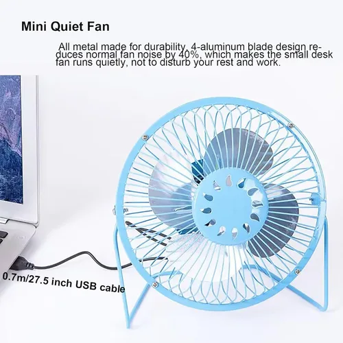 Miniatura 5 de Sokelinn-six Ventilador de escritorio USB pequeño de 4 pulgadas, mini ventilador de refrigeración personal silencioso de metal para el hogar, Azul