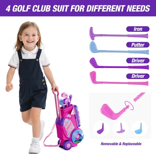 Miniatura 4 de HYES Juego de Golf para Niños Pequeños de 2-4 Años, Club de Golf para Niños con 8 Pelotas, 4 Palos de Plástico, Tapete de Putting, Marcador, Bolsa