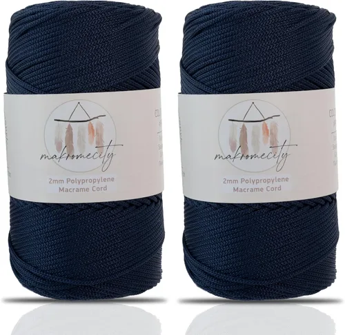 Miniatura 65 de Makromecity, 2 carretes de cordón de macramé de poliéster de 2 mm x 250 yardas (750 pies) de 2 mm de cordón de polipropileno para macramé, ideal