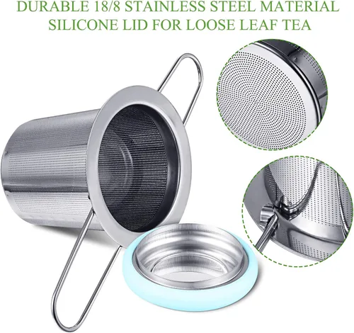 Miniatura 6 de 2 Infusores de té de acero inoxidable con mango plegable, filtro extra, filtro de malla fina, cesta de preparación con tapa para té de hojas sueltas