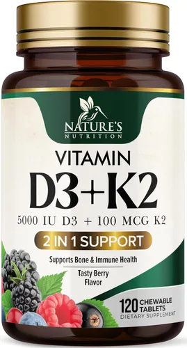 Miniatura 10 de Suplemento de vitamina D3 K2 5000 UI D3 + K2 100 mcg MK-7 K2 con vitamina D Apoya la salud inmunológica, cardíaca, dental y ósea, fácil