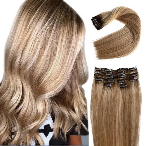 Miniatura 16 de Extensiones de cabello con clip Ubetta de cabello humano real, extensiones de cabello negro azabache con clip, 7 piezas, 70 g, extensiones