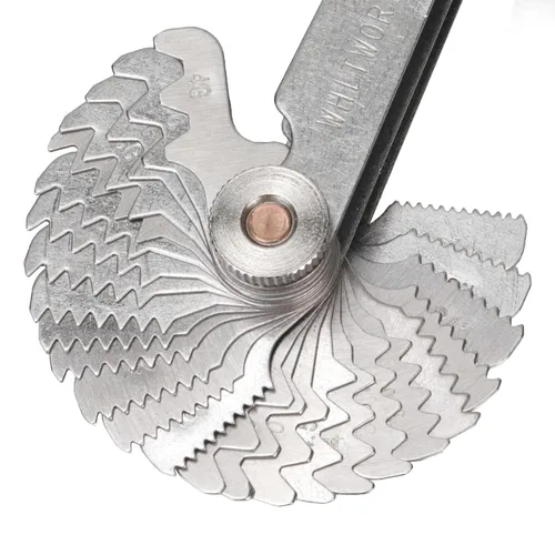 Miniatura 7 de Juego de herramientas de medición de rosca, medidores de rosca de acero inoxidable, medidor de tornillo métrico e imperial SAE Whitworth de 55