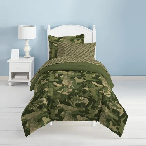 Miniatura 2 de everydayhomeoutlet Dream Factory - Juego de edredón para niños, diseño de camuflaje verde militar, multicolor, tamaño individual