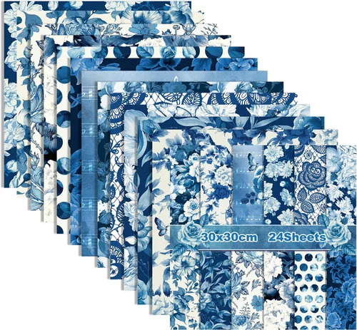 Miniatura 8 de Papel de álbum de recortes con patrón chinoiserie, 24 hojas de cartulina de doble cara de 12 x 12 pulgadas, papel decorativo para manualidades