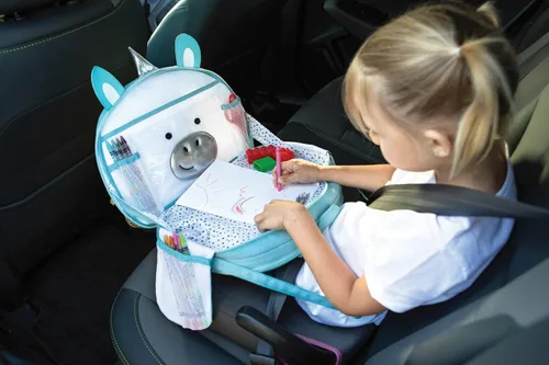 Miniatura 8 de Lulyboo Bandeja y mochila para asiento de automóvil de unicornio para niños pequeños Escritorio de viaje para niños con superficie de escritura