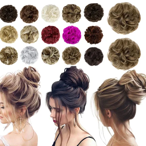 Miniatura 10 de Moño desordenado grande y desordenado, moño ondulado, rizado, coleteros gruesos, extensiones de cabello para mujeres y niñas, color marrón jengibre