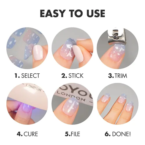 Miniatura 9 de MOYOU LONDON Tiras de uñas de gel semicuradas, 20 unidades. Envolturas de uñas de gel impermeables, se cura con la luz solar o lámpara UV/LED, dura