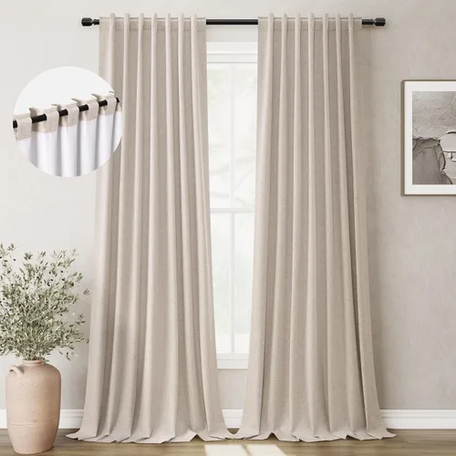Miniatura 13 de BOODII Cortinas de lino 100% opacas para dormitorio de 102 pulgadas de largo, con aislamiento térmico, oscurecimiento de la habitación, cortinas