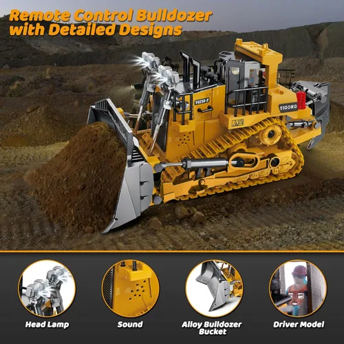 Miniatura 3 de Samtop Juguetes Rc Bulldozer - Vehículos de construcción de control remoto, camiones Bulldozer para niños y niños de 7 años, 8-12 - Cargador