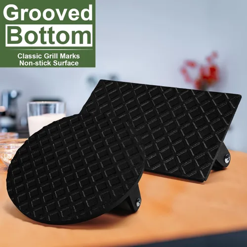 Miniatura 3 de Prensa de hamburguesas, redonda de 7" y rectangular de 8.2"X4.3", prensa de tocino para aplastar de hierro fundido resistente para carne y bistec