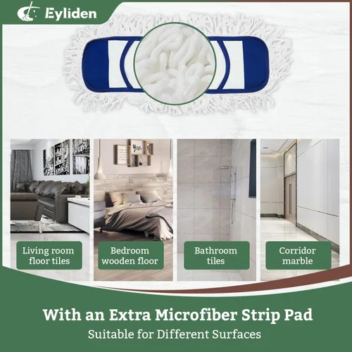 Miniatura 4 de Eyliden Trapeador de Polvo con Almohadillas Lavables Reutilizables - Reemplazo de Un Toque, Mango Ajustable en Altura, Total 2 Paños de Trapeador