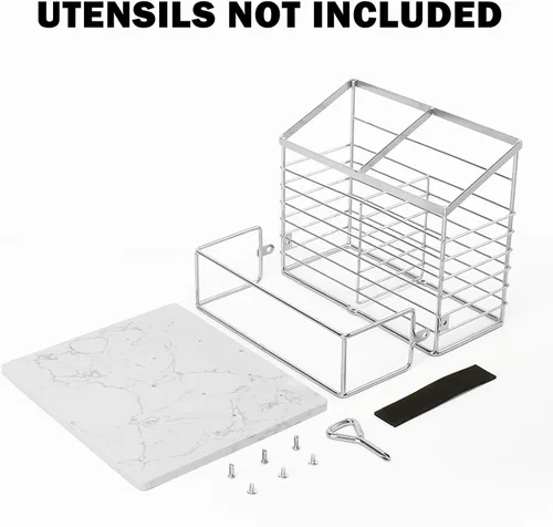 Miniatura 7 de Soporte para utensilios para encimera de cocina, soporte de utensilios de metal para saleros y pimenteros para encimera de cocina, almacenamiento