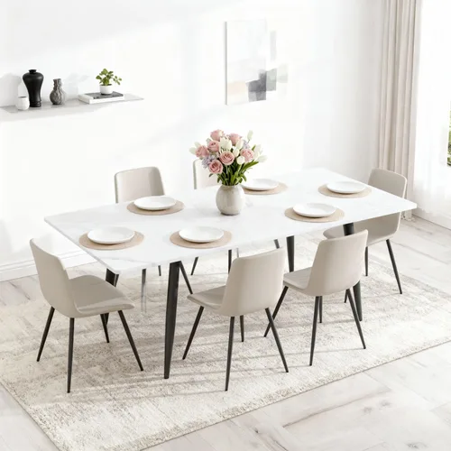 Miniatura 16 de FURNITO Mesa de comedor extensible de 59 a 75 pulgadas, mesa de comedor grande para 4-8, mesa de comedor moderna con patas de metal, mesa de comedor