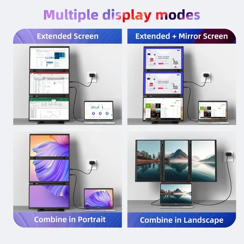 Miniatura 2 de Extensión de Pantalla Cuádruple para Laptop, Monitor Triple FHD de 15.6" 1080P, Combinado en una Pantalla de 30" (Paisaje/Retrato), Solo 1 Cable