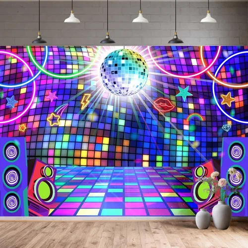 Decoración de fiesta de discoteca de 5 x 3 pies, telón de fondo de discoteca, fiesta retro brillante de los años 70, 80 y 90, fondo de baile de