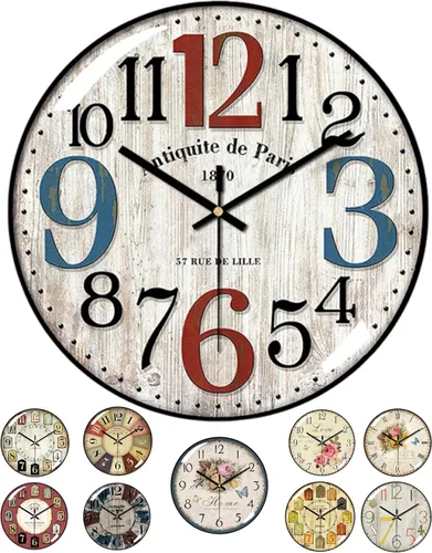 Miniatura 9 de Relojes de pared decorativos que funcionan con pilas, reloj de pared retro con esfera de cristal, esfera de 12 pulgadas con números romanos