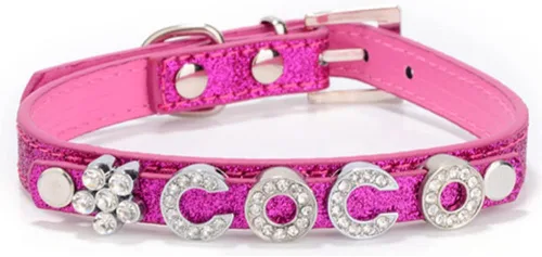 THAIN Collares de perro brillantes personalizados con nombre, collar personalizado con diamantes de imitación para perros pequeños, medianos y Rosa